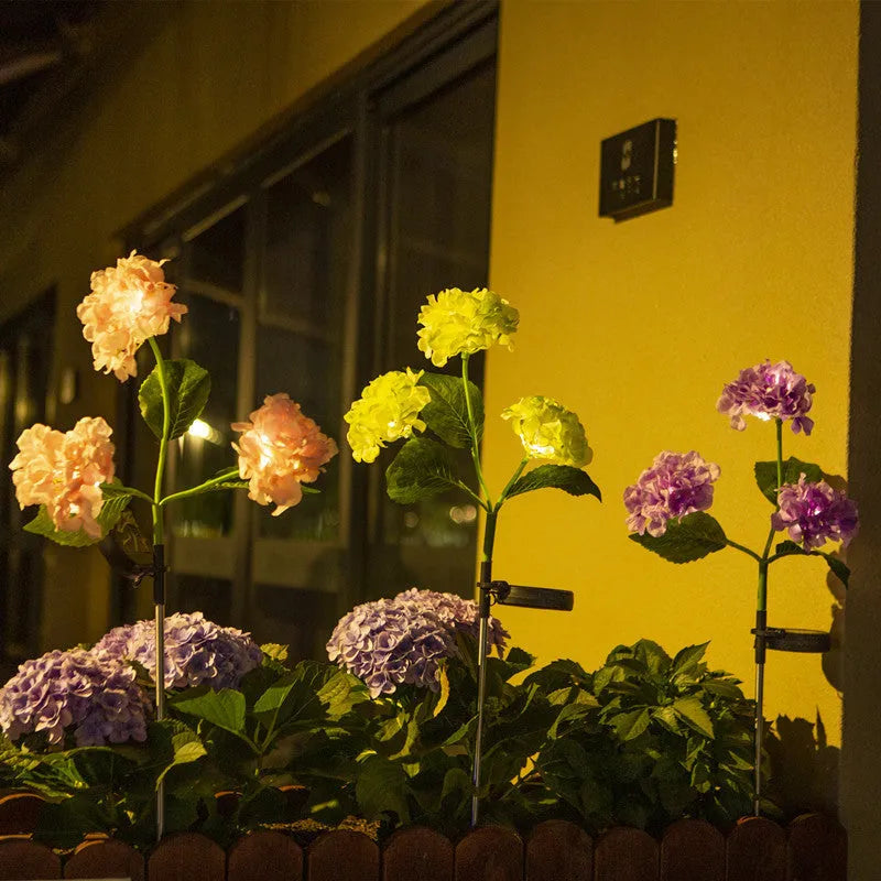 Solar hydrangea garden decorative light in rubber construction with plants modelling design