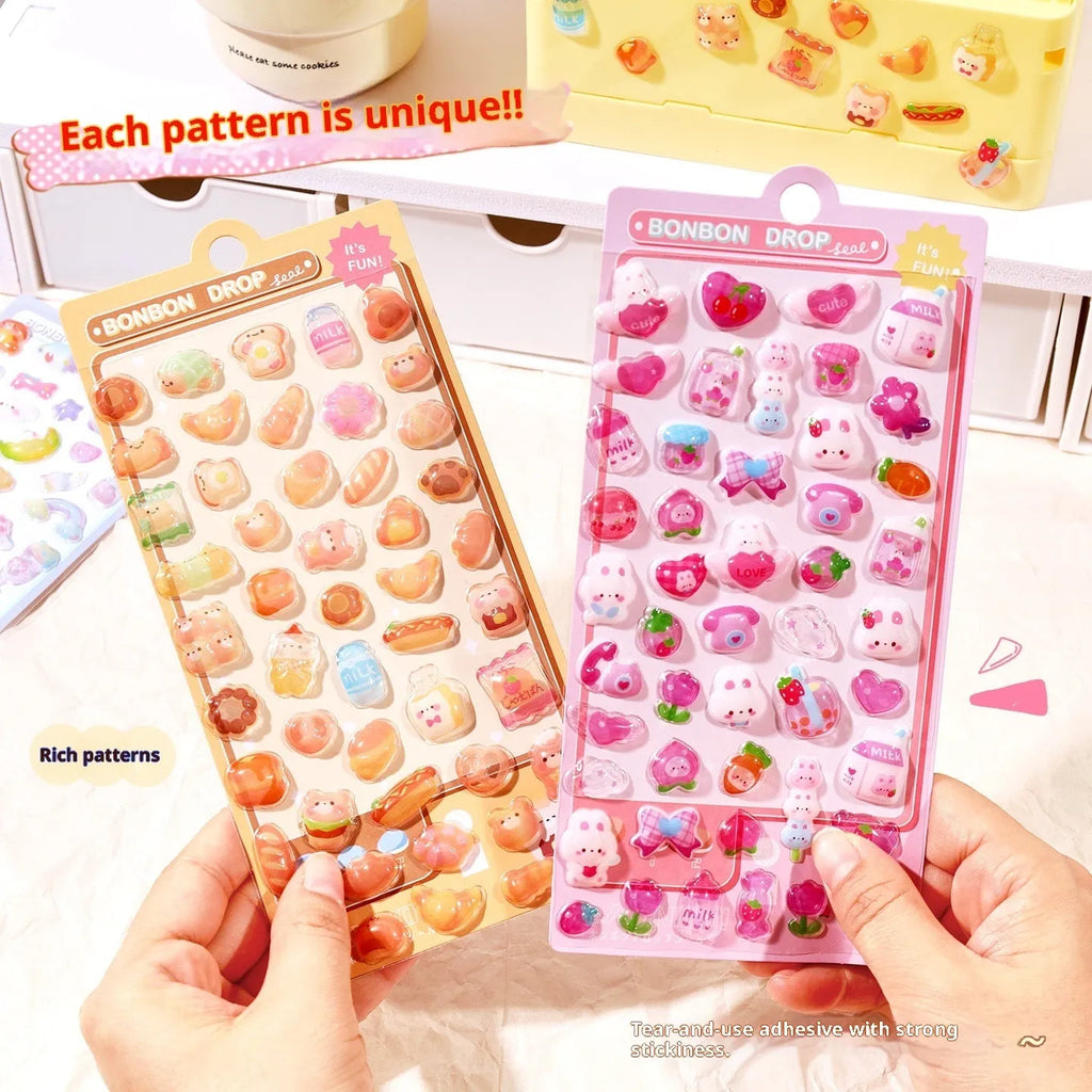 Cartoon children journal decorative stickers in PET with bear, cat, panda, rabbit, ghost, dinosaur, chick, penguin and puppy designs
