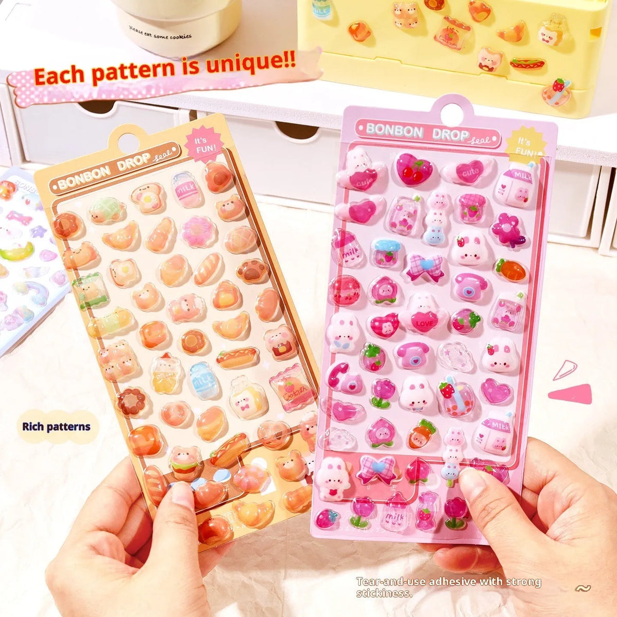 Cartoon children journal decorative stickers in PET with bear, cat, panda, rabbit, ghost, dinosaur, chick, penguin and puppy designs