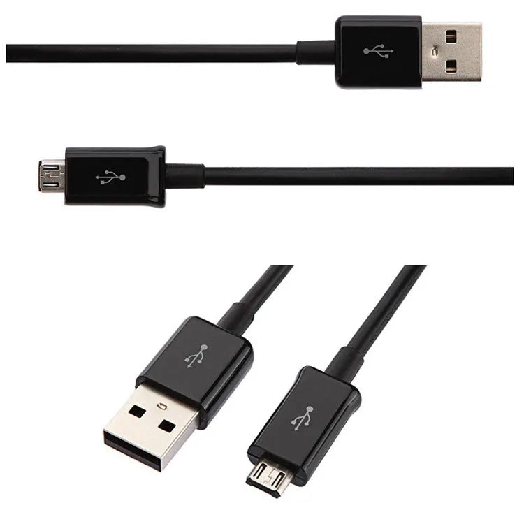 Black and white Android Micro USB data cable with 1 metre length for phone charging and data transfer.