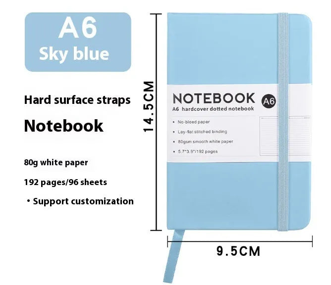 A5 PU leather strap diary with horizontal line pages in various colours including Marble Black and Skin Feeling Cyan