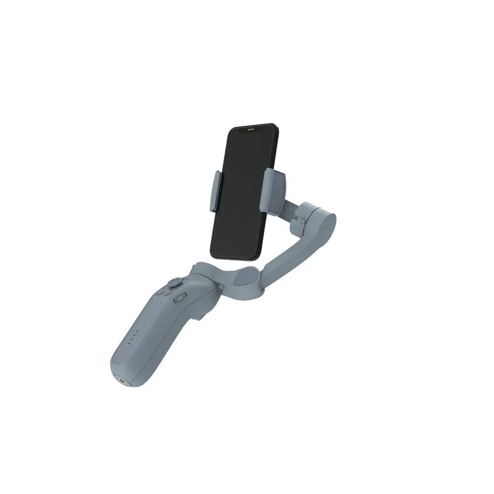Folding L7B PRO three-axis mobile phone gimbal stabiliser shown in both unfolded and compact folded sizes.