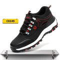 Guisalao men's low-cut safety shoes with steel toe cap, anti-piercing design, camouflage plus fur upper, available in black, blue, green, red.