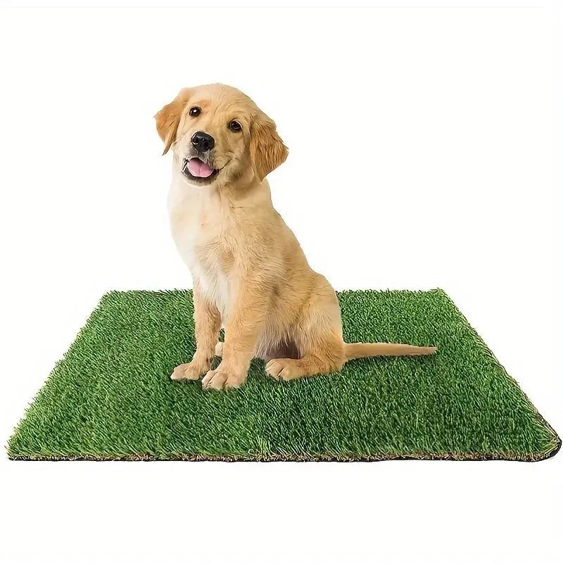 Artificial grass dog toilet training mat on floor in small, medium, and large sizes