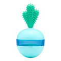 Blue interactive dog treat dispensing toy with tumbler design, measuring 8.8cm by 8.5cm by 16.5cm