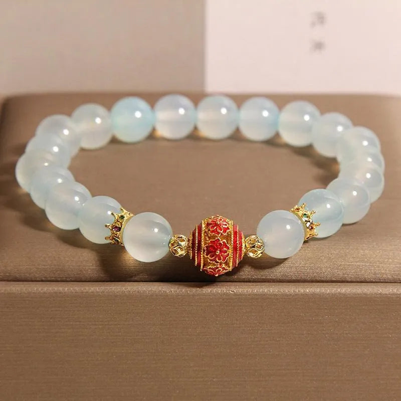 Blue agate flange and colourful crystal bead bracelet for women, Japanese Korean style.