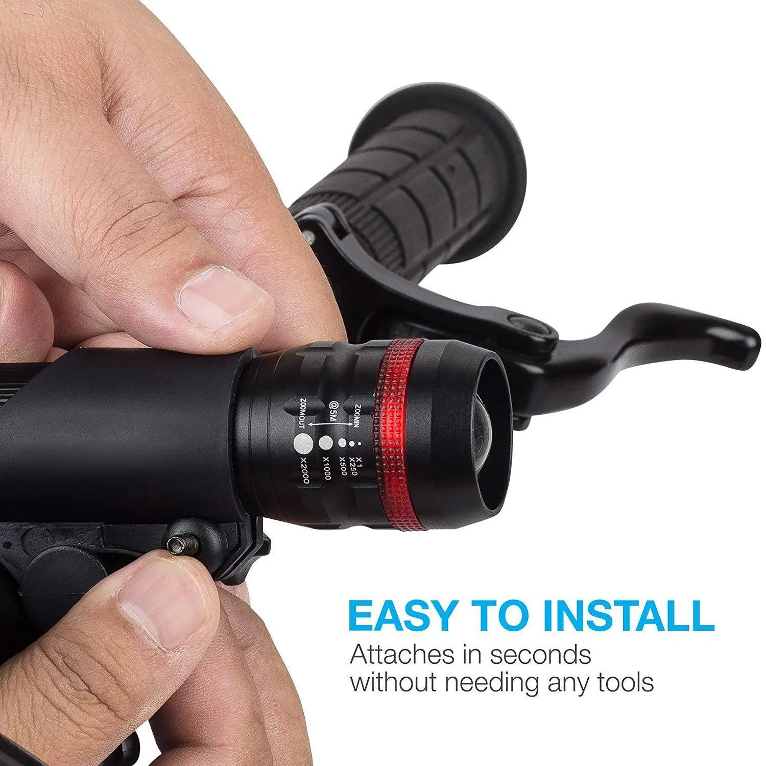 Bicycle headlights and taillights set with mounting bracket for secure attachment