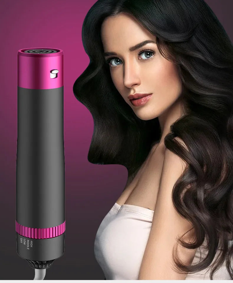 Grey 5-in-1 hot air comb curler hair dryer with 3 speed adjustment and US standard plug