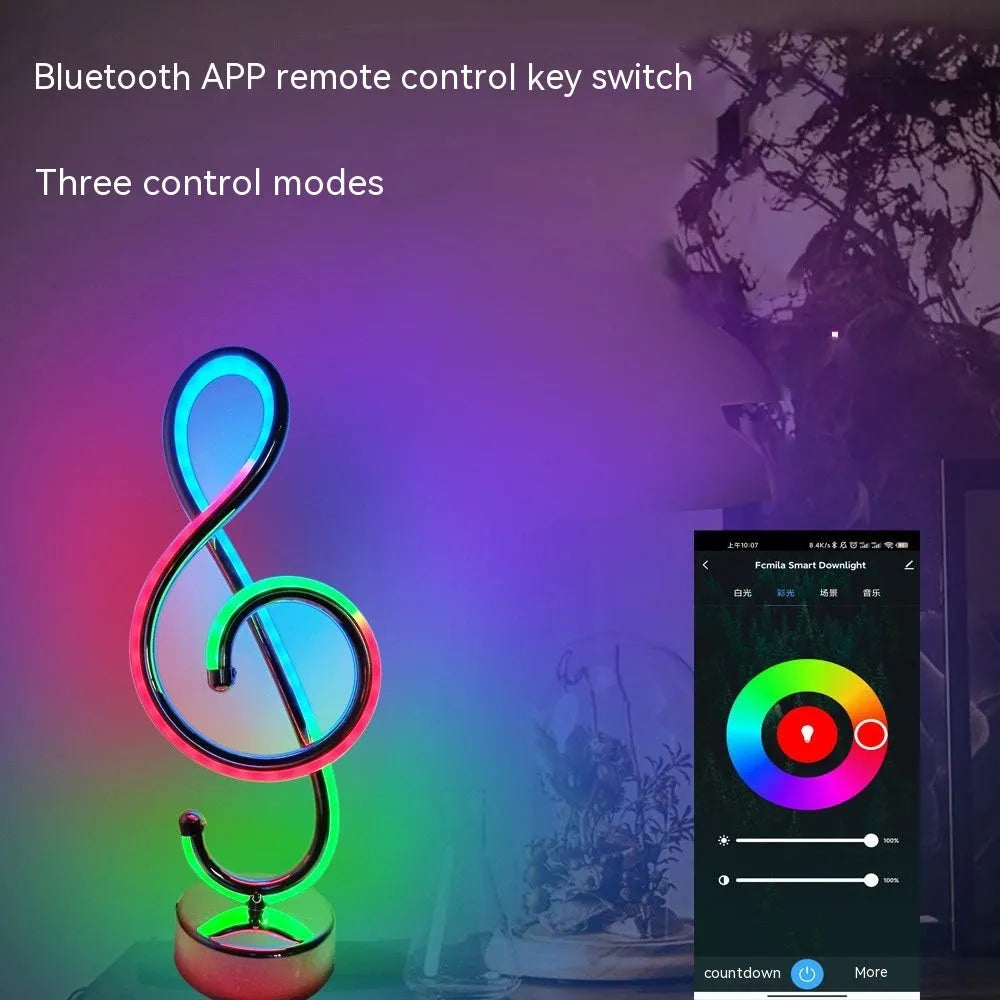 Black musical note shaped Bluetooth light with remote control, iron and aluminium construction, three size options