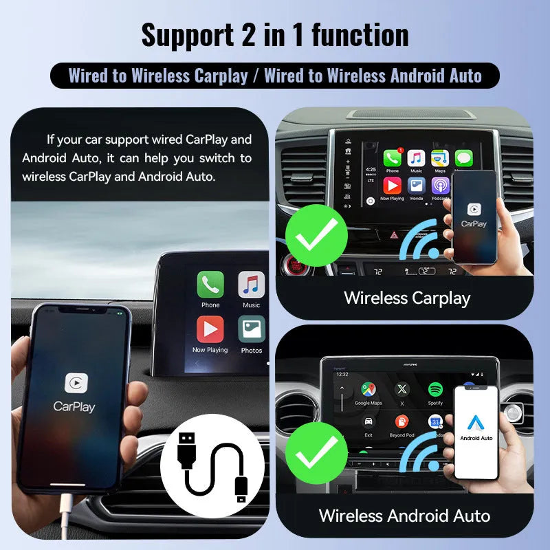 Black mini CarPlay USB interface adaptor with USB-C connector showing 26mm compact dimensions