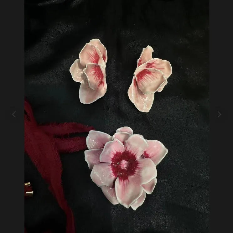 Pastoral style alloy floral earrings with electroplated finish and oil-spot glaze effects on 1.5cm designs