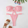 Women's floral printed tube top ring bikini swimsuit in a backless briefs style.