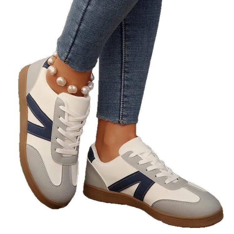 Blue women's German training shoes with lace-up front and rubber sole for hiking