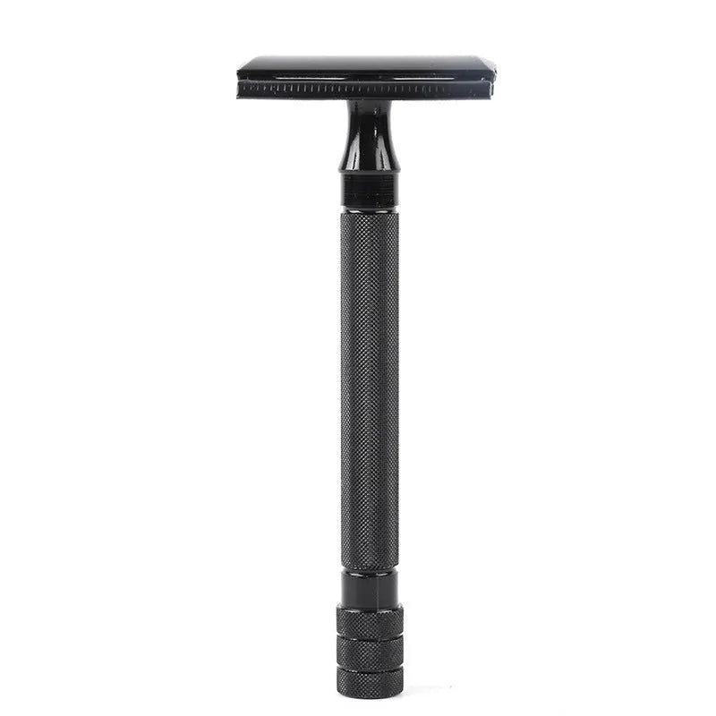 Old-fashioned manual pogonotomy metal scraper with brush set in black or silver colour