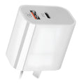 White Australian dual port USB wall charger showing Type-A and Type-C ports
