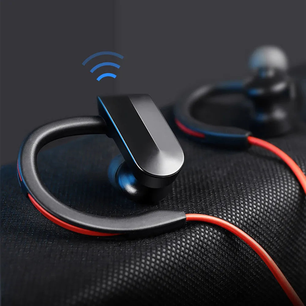 Wireless neck mounted Bluetooth earphones in black showing neckband design with earpieces and USB charging cable