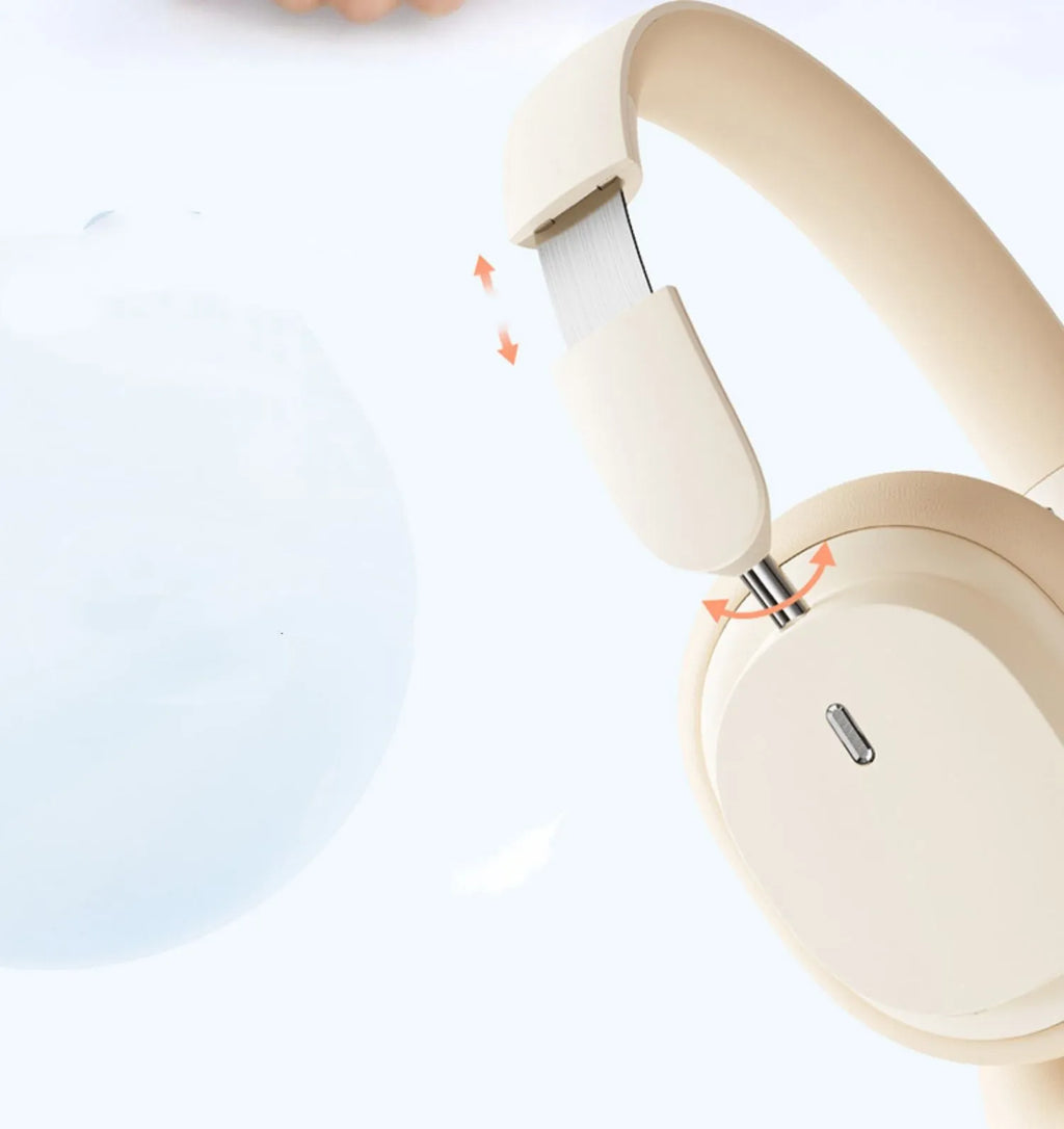 Beige and grey Bluetooth head-mounted earphones with 70-hour battery life and noise cancelling