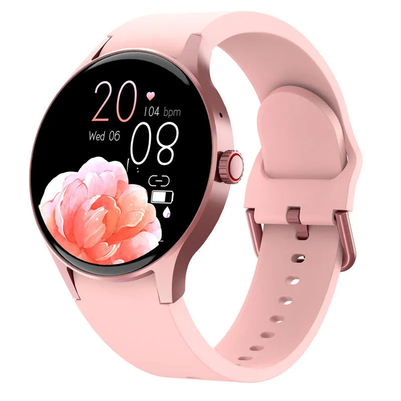 Men's and women's smart Bluetooth sport watch with 1.43-inch round screen in black, blue, pink, or red colour options