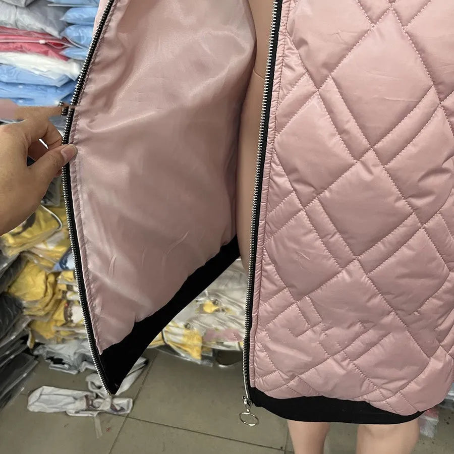 Women's hooded casual coat in black or pink colour made from polyester fabric