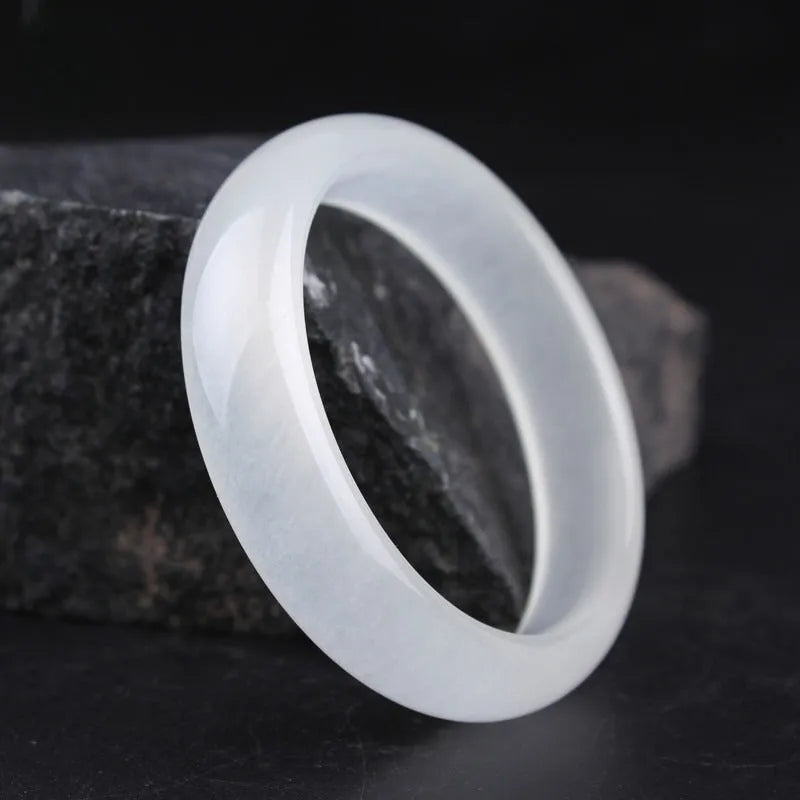 Gao Bing Jade ice-like white bracelet in modern simplicity style, showing flat rod and round rod options.