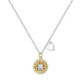 Sunflower necklace with geometric daisy pendant on adjustable cross chain, 925 silver jewellery