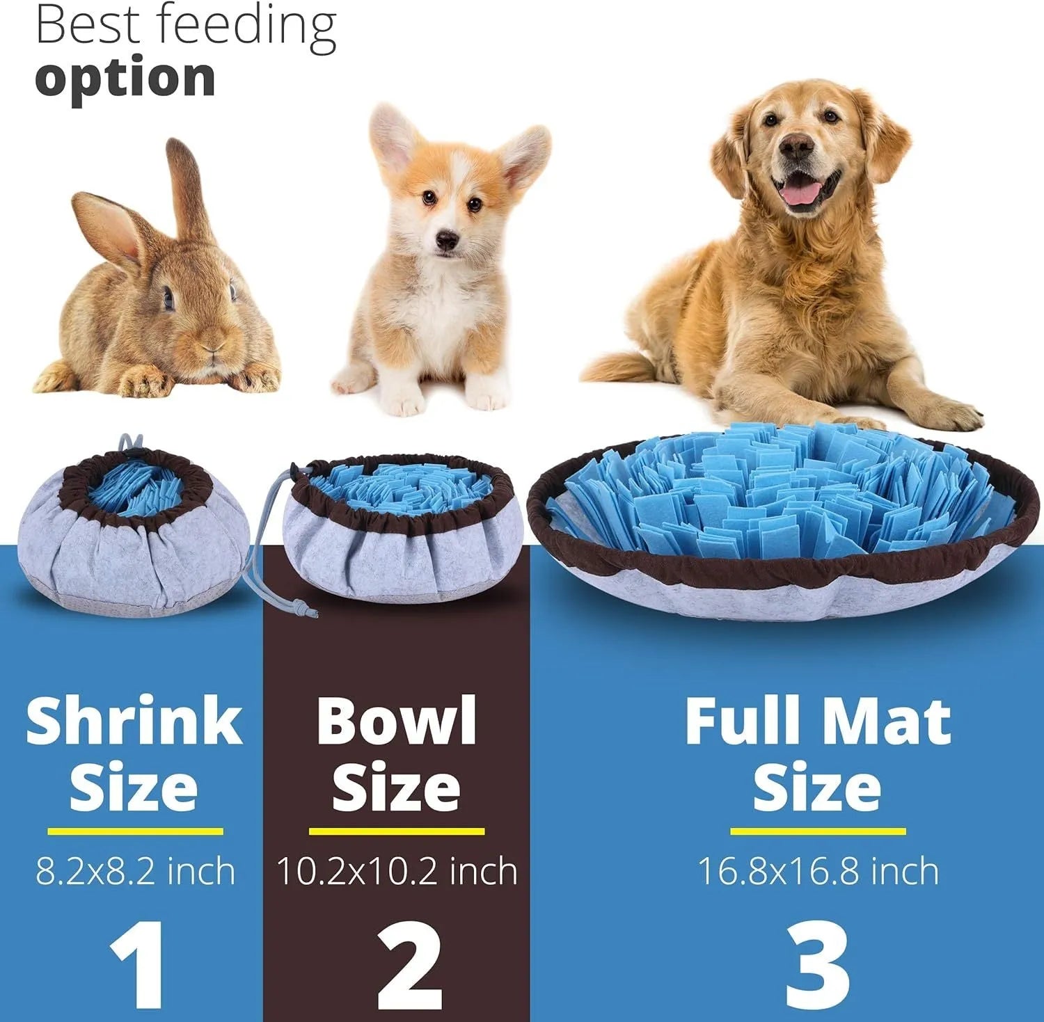 Blue adjustable snuffle mat for large dogs with multiple hide pockets for slow feeding and enrichment