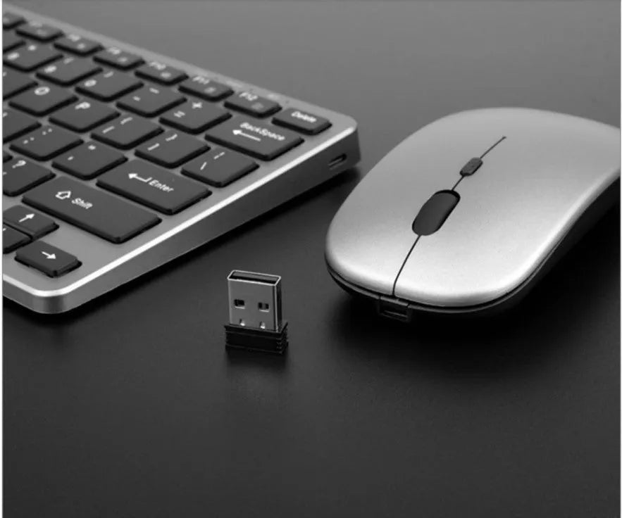 Bluetooth 3.0 wireless keyboard and mouse set in silver white or black, 78 keys, 28.5cm wide, USB charging