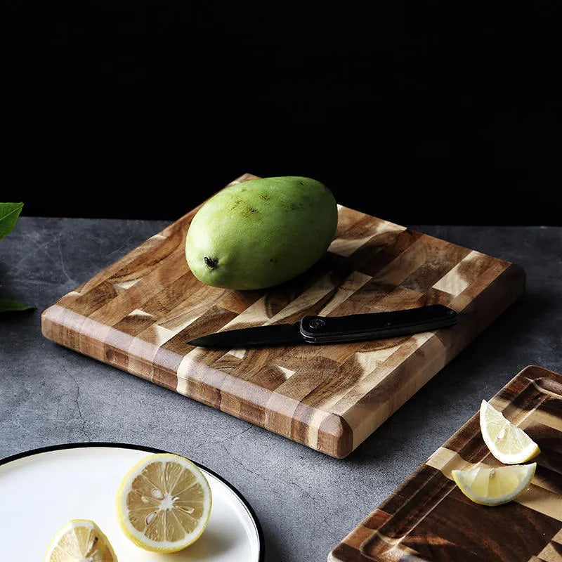 Brown solid wood cutting board with 3cm thickness for kitchen food preparation tasks