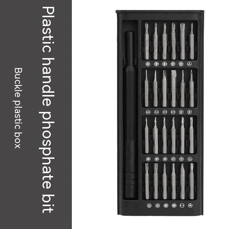 24-in-1 precision magnetic screwdriver set with aluminium handle and selection of 4mm bits.