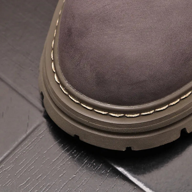 Men's casual leather shoes with microfiber upper, rubber sole, 3-5cm heel, shown in black