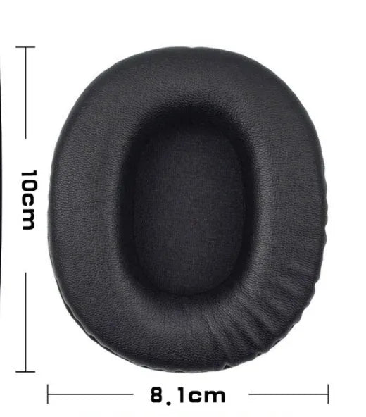 Black soft PU leather headphone covers for Sony 1R, shown on headphones in a home setting.