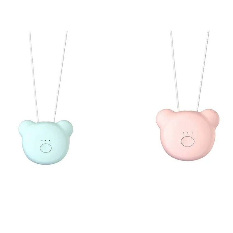USB mini portable air purifier necklace in blue, showing compact design with USB charging port