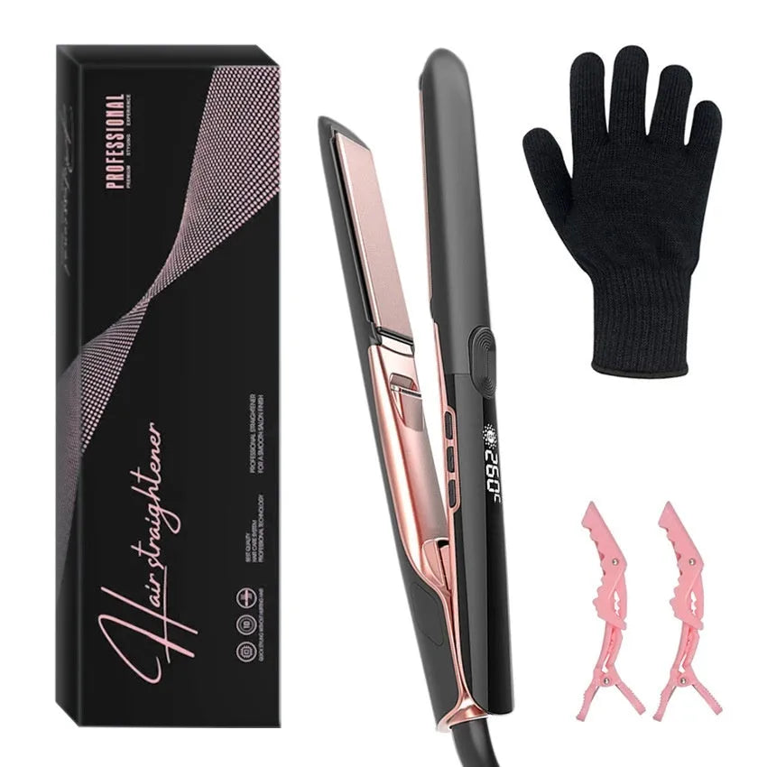 Hair straightener with negative ion technology and temperature display showing 207℃