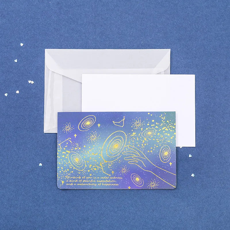 Set of three girly style bronzing mermaid greeting card envelopes on sulfuric acid paper.