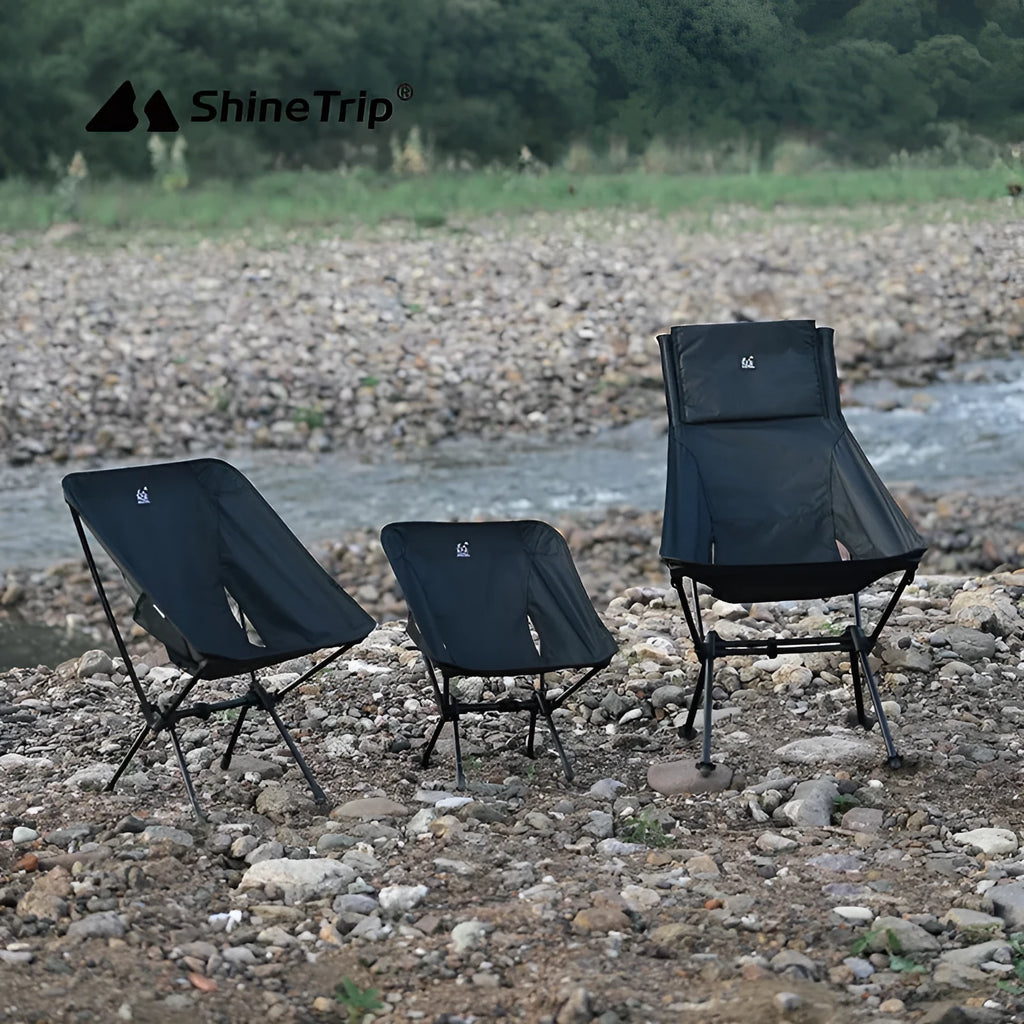 Aluminium alloy folding moon chair in army green, shown in a folded and unfolded state.