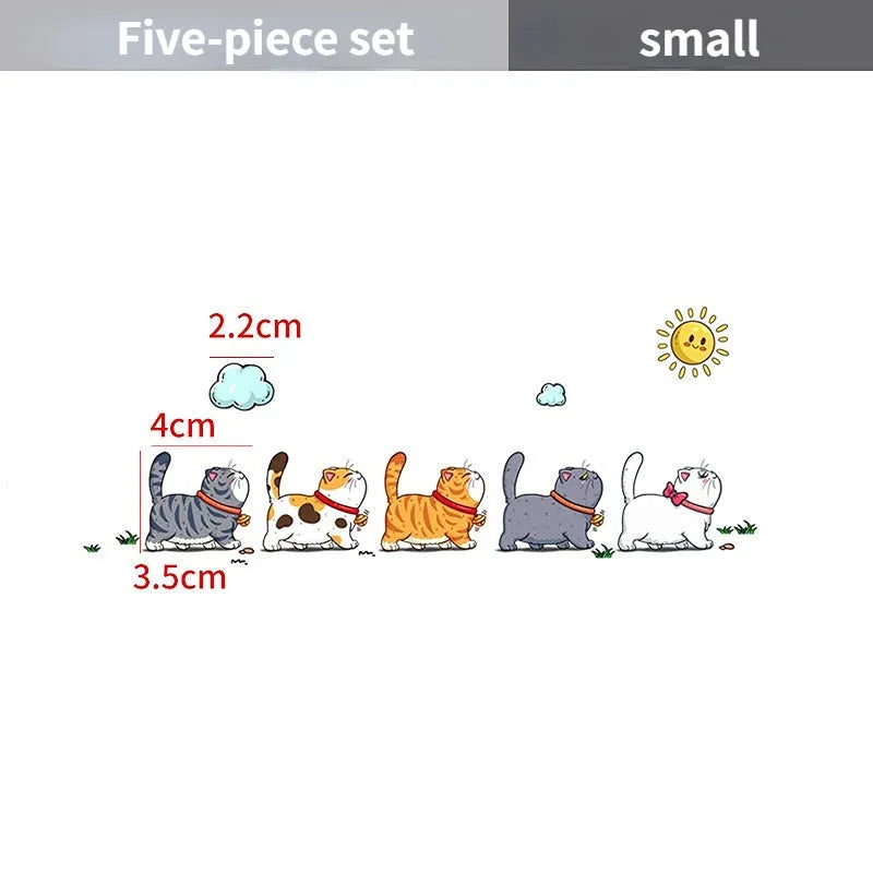 Climbing cats car sticker showing five cats walking pattern on waterproof PVC material