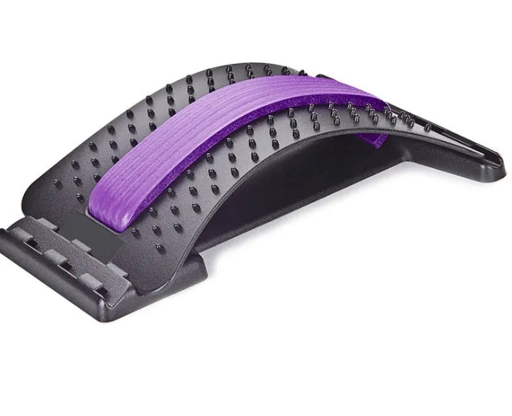 Lumbar back stretcher with magnetic points and adjustable stretch in ABS and NBR, folded for storage
