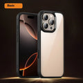 Clear black magnetic protective case for iPhone 16 with visible airbag corners on a white background.