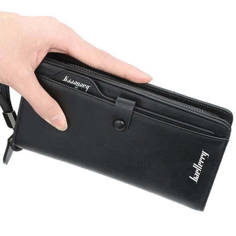 Men's retro PU leather multifunction phone bag wallet with anti-theft design and multiple card slots