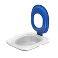 Fifth generation cat toilet trainer in grey, green, or blue with raised edges and low-profile entry