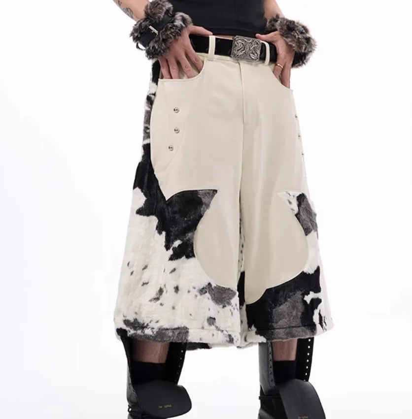 Stitching milk fiber fur cropped pants in checkered striped patterns with Asian sizing for teenage fashion