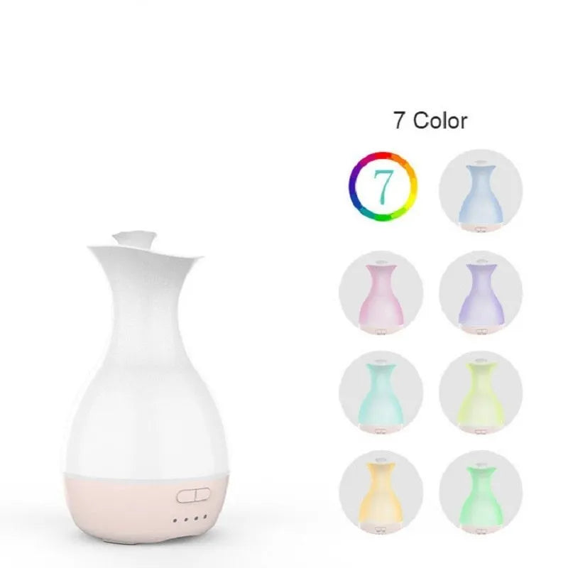White ultrasonic aromatherapy humidifier with colourful LED night light and 200ml water tank capacity