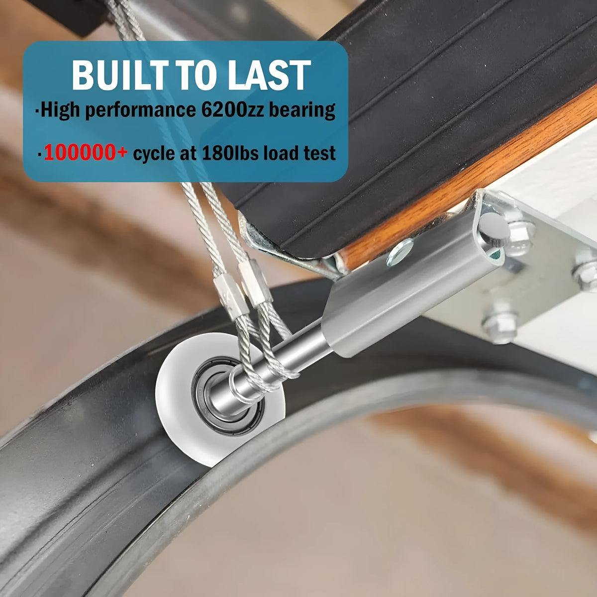 White steel garage door rollers and two handle winding strips for garage door maintenance