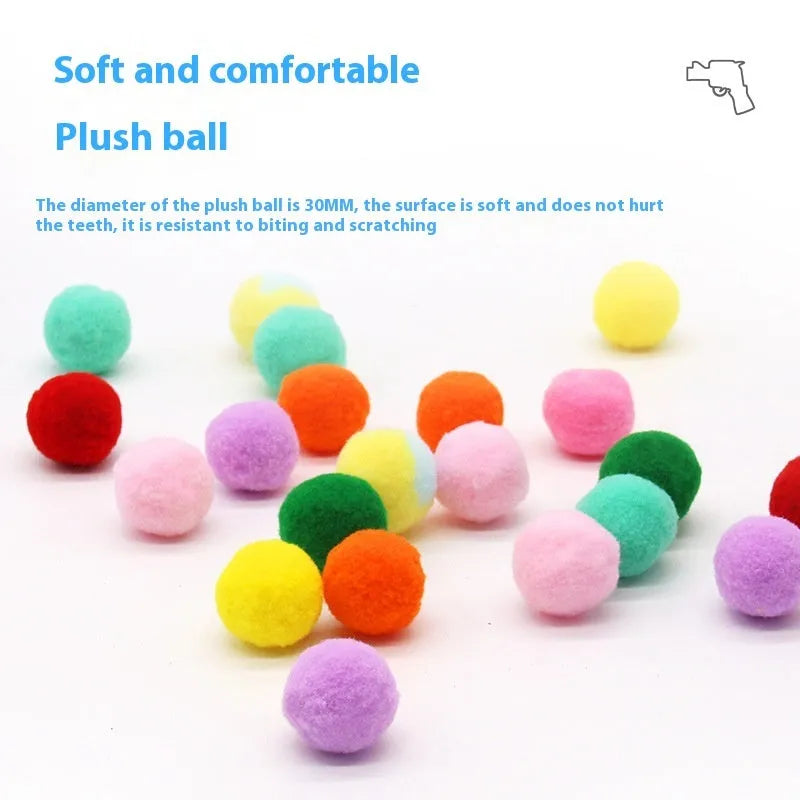 Plush ball toy gun for pets with yarn balls, 30cm launch gun with shooting mechanism