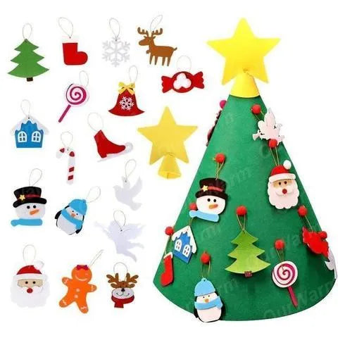 Felt Christmas tree DIY kit for children with three-dimensional tree pendant and puzzle elements