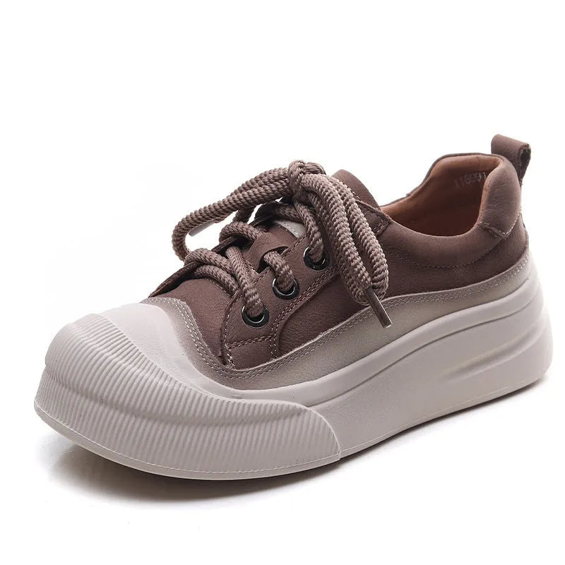Women's yellow full grain cow leather lace-up casual shoes with round toe and rubber sole.