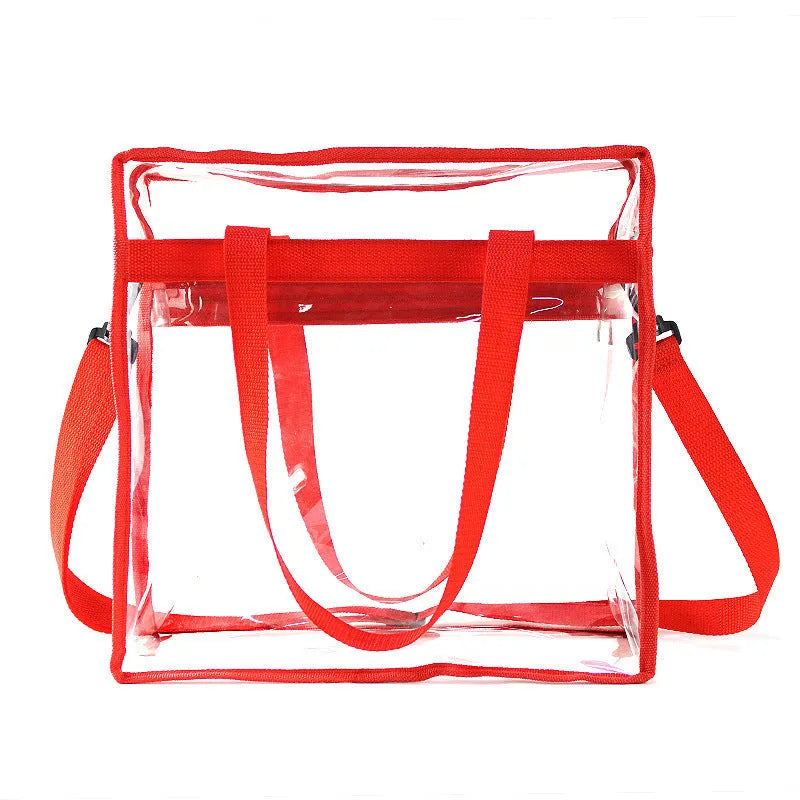 Women's transparent front PVC shoulder messenger bag in navy blue with adjustable straps