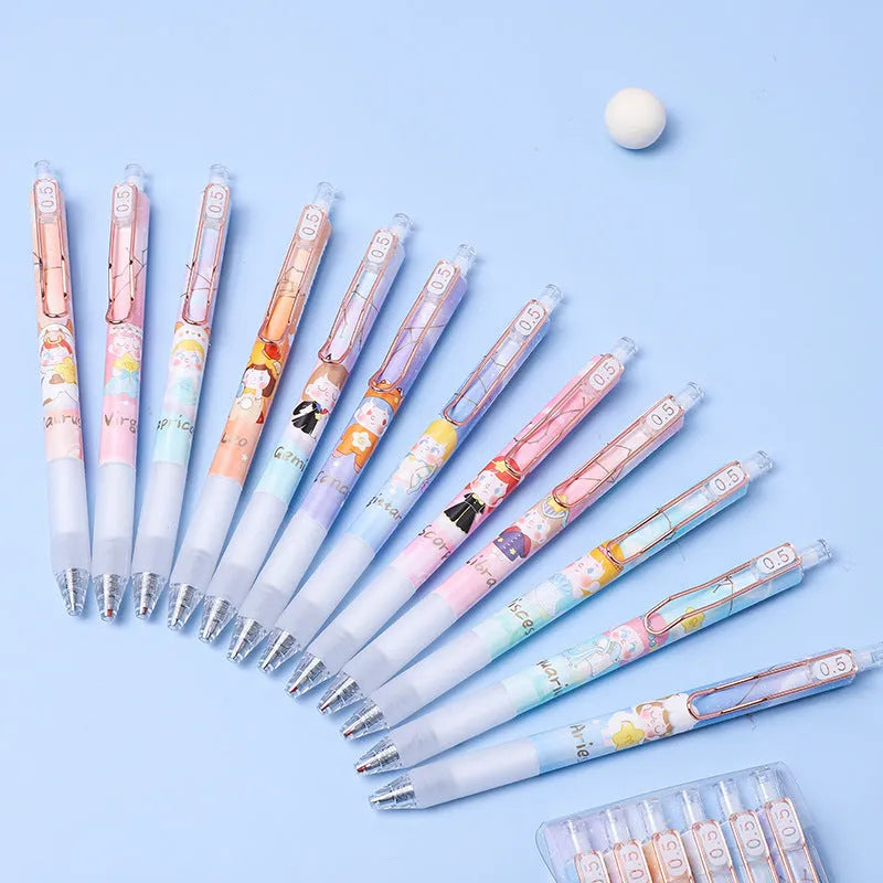 Six Lisa's Secret Constellation press gel pens with 0.5mm tips and zodiac designs