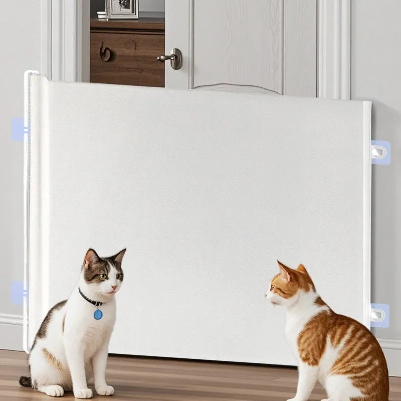 Automatic telescopic fabric pet fence in White or Black, Large 130 x 78 cm or Small 110 x 78 cm, indoor anti-jump barrier.