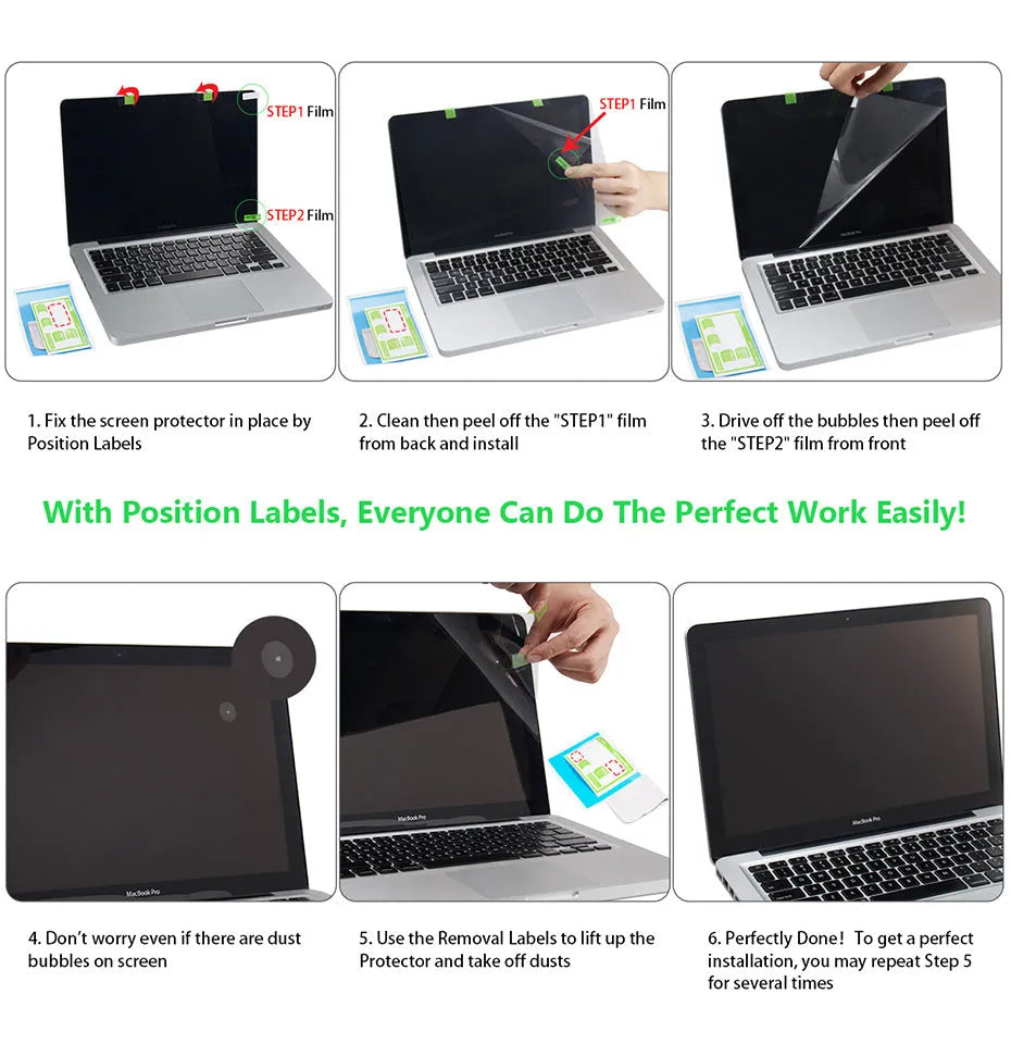 Matte screen protector for MacBook Pro 13-inch laptop with installation tools